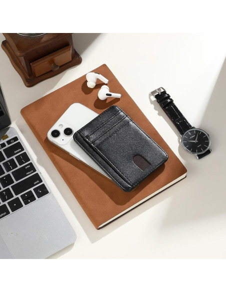 Cartera delgada LOUEBICA de cuero con bloqueo RFID - Negro