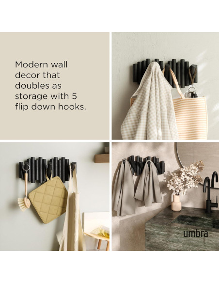 Gancho de Pared Umbra Picket 5 Ganchos Madera Negra