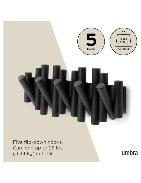 Gancho de Pared Umbra Picket 5 Ganchos Madera Negra