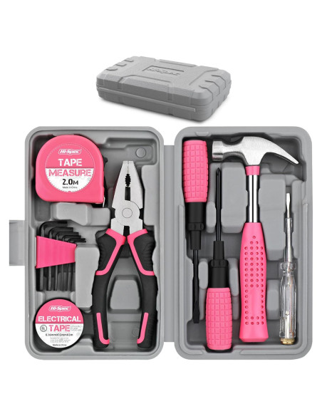Kit de Herramientas Compacto Hi-Spec 13 Piezas Rosa para Bricolaje