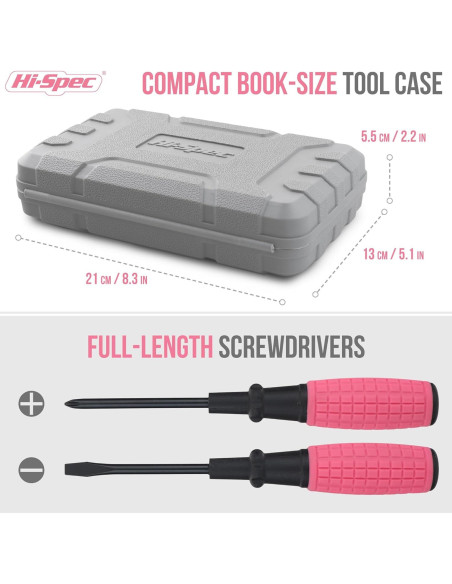 Kit de Herramientas Compacto Hi-Spec 13 Piezas Rosa para Bricolaje