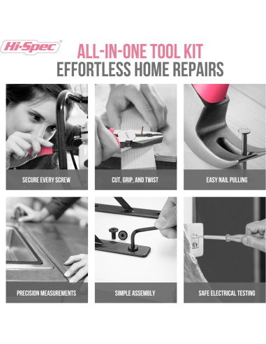 Kit de Herramientas Compacto Hi-Spec 13 Piezas Rosa para Bricolaje