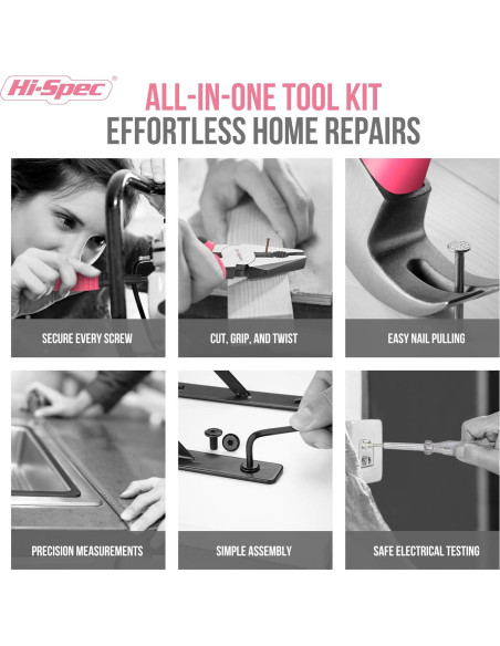 Kit de Herramientas Compacto Hi-Spec 13 Piezas Rosa para Bricolaje