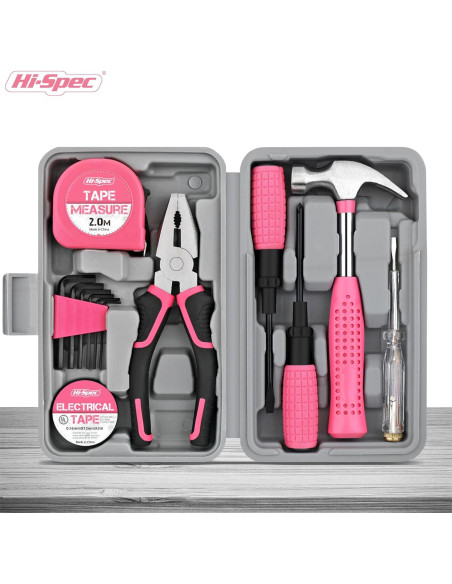 Kit de Herramientas Compacto Hi-Spec 13 Piezas Rosa para Bricolaje
