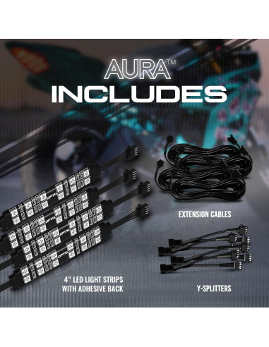 Tiras LED de Doble Fila OPT7 Aura 4 Piezas Multicolor 10.16 cm