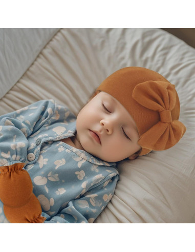 Conjunto de Gorro y Manoplas para Bebés Niñas con Lazo - Algodón Suave