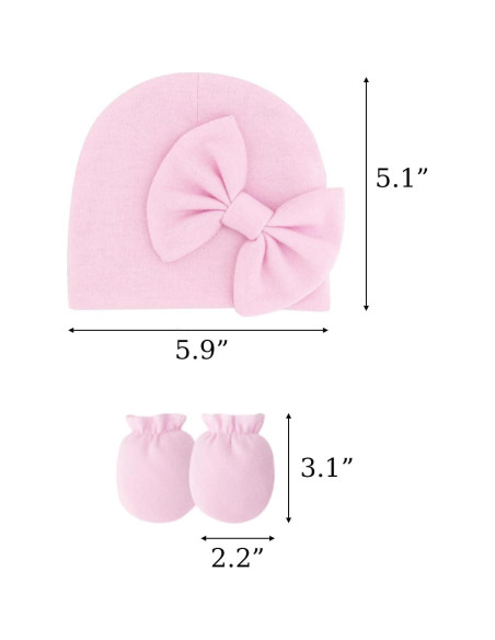 Conjunto de Gorro y Manoplas para Bebés Niñas con Lazo - Algodón Suave Conjunto de Gorro y Manoplas para Bebés Niñas con Lazo - Algodón Suave