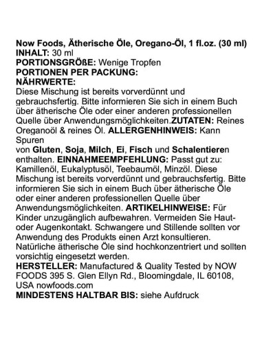 Aceite de Orégano 25% Now Foods 29.57 ml - Aromaterapia