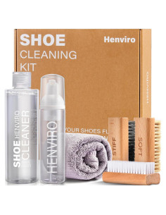 Kit de Limpieza de Zapatos Henviro 240ml con Cepillos y Toalla