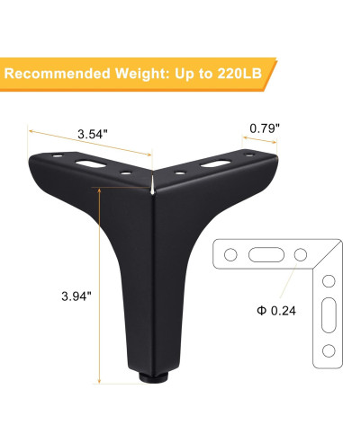 Patas de Mueble de Metal CozyCabin 10.16 cm Juego de 4 Negras