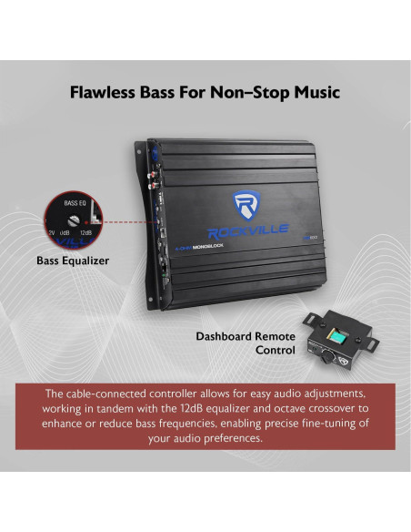 Amplificador de coche Rockville RVA600.1 1200W pico 200W RMS