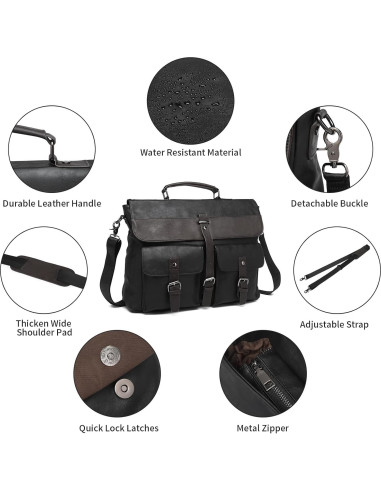 Bolsa Mensajera de Cuero Seyfocnia para Laptop 15.6" Negra