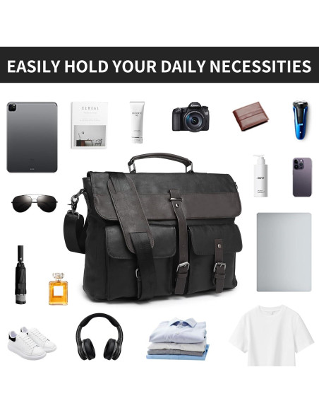 Bolsa Mensajera de Cuero Seyfocnia para Laptop 15.6" Negra