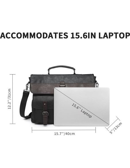 Bolsa Mensajera de Cuero Seyfocnia para Laptop 15.6" Negra