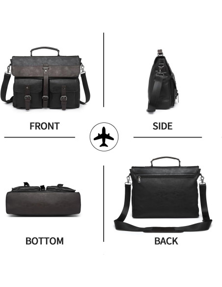 Bolsa Mensajera de Cuero Seyfocnia para Laptop 15.6" Negra