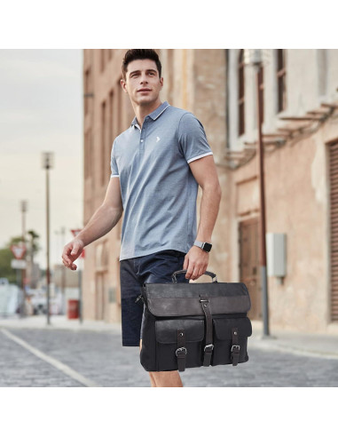 Bolsa Mensajera de Cuero Seyfocnia para Laptop 15.6" Negra