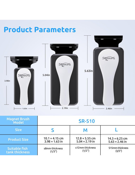 Limpiador Magnético de Vidrio para Acuario SEAOURA M 12mm