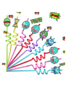 24 Pajitas Reutilizables Tortugas Ninja Peiking Verde 30.48cm