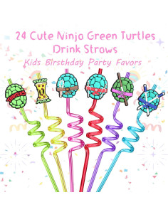 24 Pajitas Reutilizables Tortugas Ninja Peiking Verde 30.48cm 2