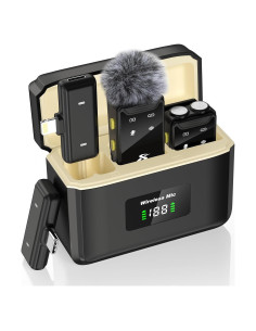 Micrófono Lavalier Inalámbrico PQRQP para iPhone/Android, 80h Batería, Audio Hi-Fi 48kHz