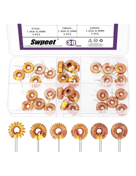 Kit de 30 Inductores Toroidales Swpeet 10UH-220UH para DIY