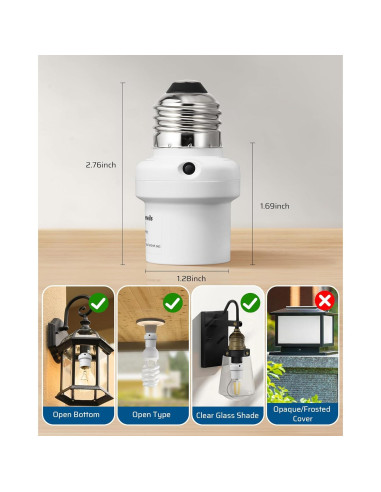 Adaptador de Enchufe con Sensor de Luz DEWENWILS E26/E27 Doble