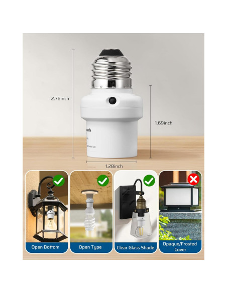 Adaptador de Enchufe con Sensor de Luz DEWENWILS E26/E27 Doble