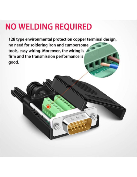 Conector Rápido VGA Macho 3+9 ANMBEST 2PCS 16mm Sin Soldadura