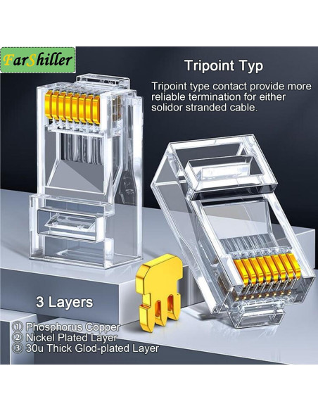 Conectores RJ45 Crimpados 8P8C para Cable Ethernet CAT5E CAT6 - 100 Unidades