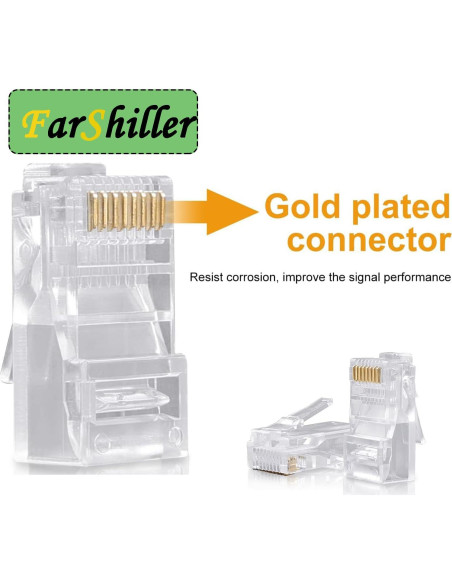 Conectores RJ45 Crimpados 8P8C para Cable Ethernet CAT5E CAT6 - 100 Unidades