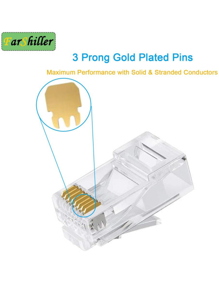 Conectores RJ45 Crimpados 8P8C para Cable Ethernet CAT5E CAT6 - 100 Unidades
