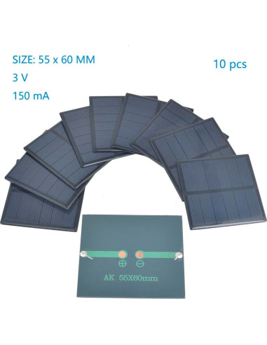 10 Paneles Solares Policristalinos 3V 150mA 60x55mm Ailejia