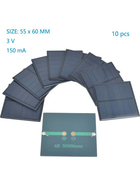 10 Paneles Solares Policristalinos 3V 150mA 60x55mm Ailejia