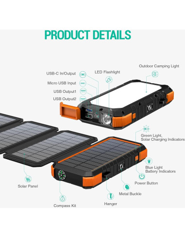 Cargador Solar BLAVOR 20000mAh con 4 Paneles Plegables
