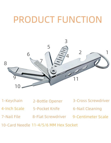 2 Paquetes Llaveros Multi Herramienta Eggeil 11-en-1 Acero Inoxidable