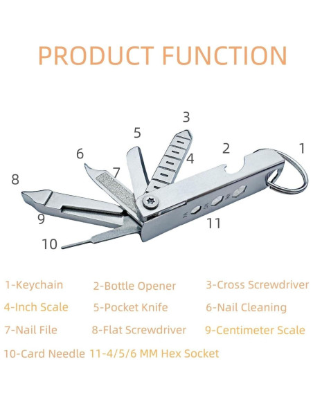 2 Paquetes Llaveros Multi Herramienta Eggeil 11-en-1 Acero Inoxidable