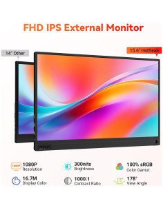 Monitor Portátil HotYeah 15.6" FHD 1080P USB-C HDMI IPS 2