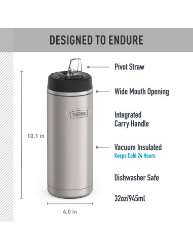 Botella de Agua THERMOS 0.95L Acero Inoxidable Mate con Popote