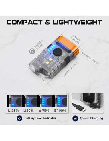 Linterna Mini COOZAMING MNX1 Recargable USB C 10 Modos Naranja