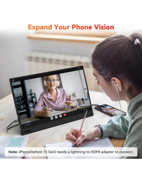 Monitor Portátil HotYeah 15.6" FHD 1080P USB-C HDMI IPS