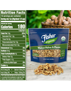 Nueces Orgánicas Sin Sal Fisher 453.6 g - Mitades y Piezas 2