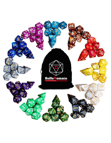 Juego de Dados Poliedricos DND Rolledomain 84 Piezas con Bolsa