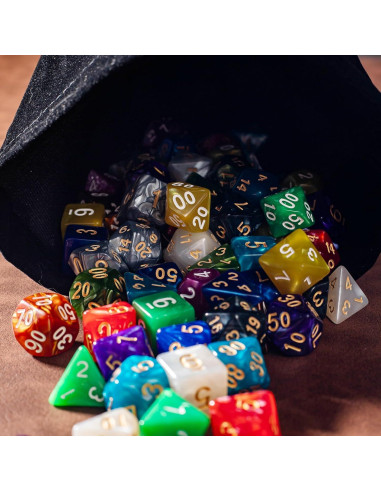 Juego de Dados Poliedricos DND Rolledomain 84 Piezas con Bolsa
