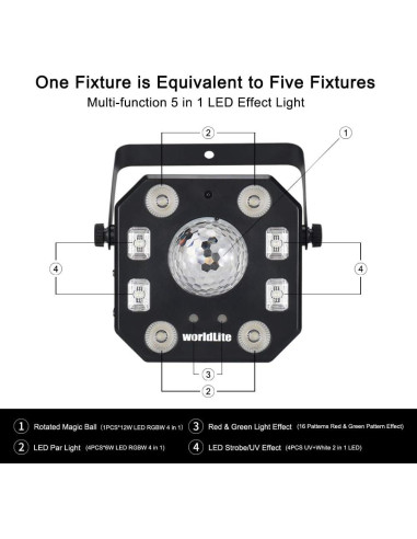 Luces de escenario WorldLite VES691 LED 5 en 1 con control remoto