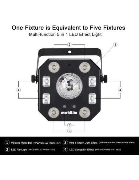 Luces de escenario WorldLite VES691 LED 5 en 1 con control remoto
