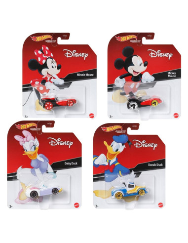 Paquete 4 coches Disney Hot Wheels Mickey Minnie Donald Daisy
