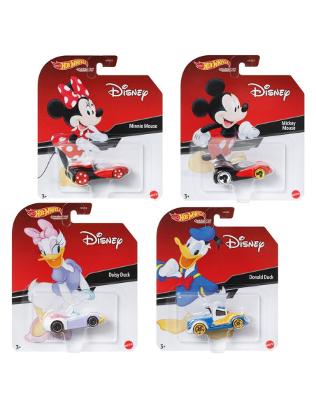 Paquete 4 coches Disney Hot Wheels Mickey Minnie Donald Daisy Paquete 4 coches Disney Hot Wheels Mickey Minnie Donald Daisy