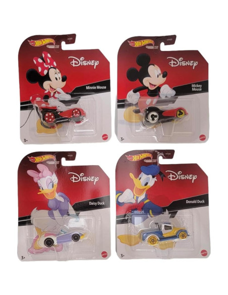 Paquete 4 coches Disney Hot Wheels Mickey Minnie Donald Daisy Paquete 4 coches Disney Hot Wheels Mickey Minnie Donald Daisy