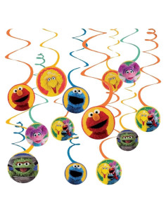 Decoraciones Colgantes Espirales Sesame Street - Paquete de 12 - Papel Multicolor 12.7 cm