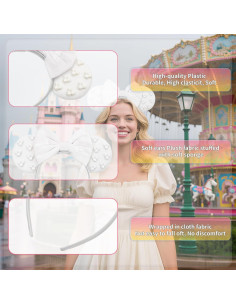 Diadema de Orejas de Ratón KienKan Blanca con Lazo - Accesorio Fiesta 2